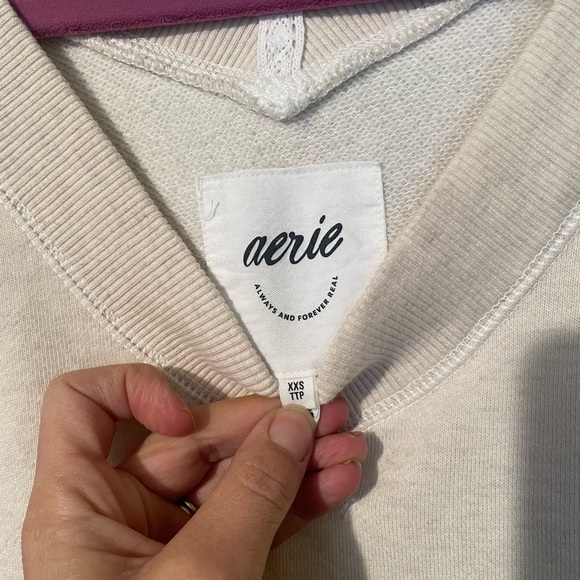 Aerie Downtime Oversized Big Hug V-Neck Sweatshirt Heather Frost Color Sz XXS - Picture 3 of 10